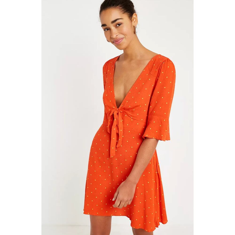 Free People Orange Polka Dot Mini Dress Women 2 Peasant Fairy Coquette Boho
